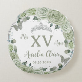 キンセアニラセージグリーンフローラ蝶ドレス ラウンドクッション