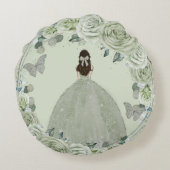 キンセアニラセージグリーンフローラ蝶ドレス ラウンドクッション (裏面)