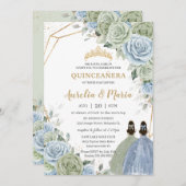 キンセアニラセージグリーンベビーブルーフローラツインズ金ゴールド 招待状 (正面/裏面)