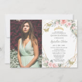 キンセアニラセージグリーン蝶ピンクフローラ 招待状 (正面)