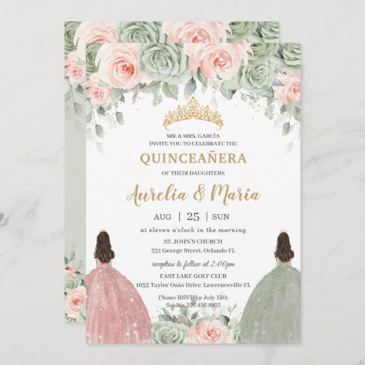 キンセアニラセージグリーン赤面フローラ金ゴールドツインズ 招待状 (正面/裏面)