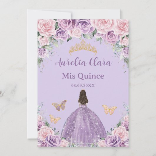 キンセアニラソフトパープル薄紫ピンクフローラプリンセス 招待状 (裏面)