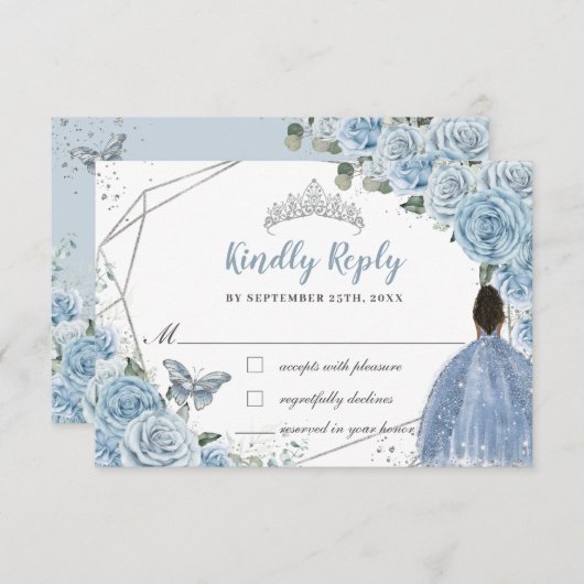 キンセアニラソフトベビーブルーフローラブラウンプリンセス 出欠カード (正面/裏面)