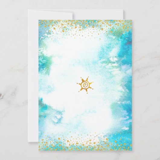 キンセアニラターコイズウォーターカラーゴールドフォイルシック 招待状 (裏面)