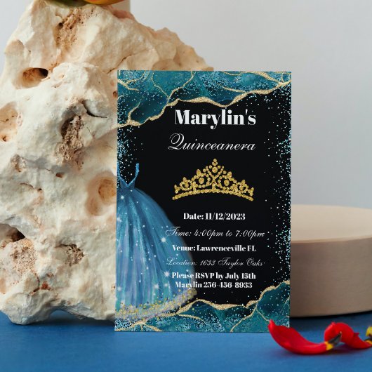 キンセアニラターコイズグリッターバルゴウン誕生日 招待状