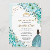 キンセアニラターコイズグリーンフローラ金ゴールドプリンセス 招待状 (正面/裏面)