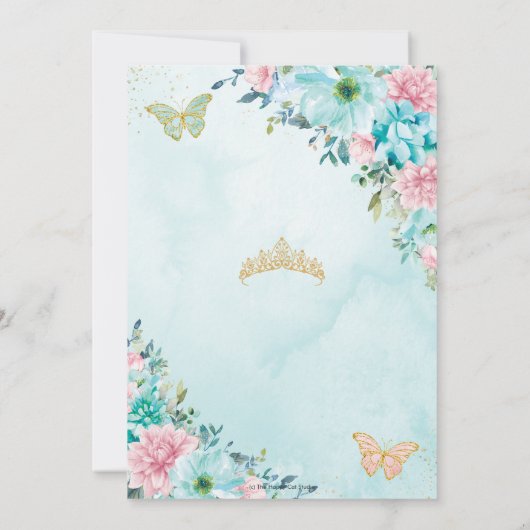 キンセアニラターコイズピンクフローラ金ゴールド蝶 招待状 (裏面)