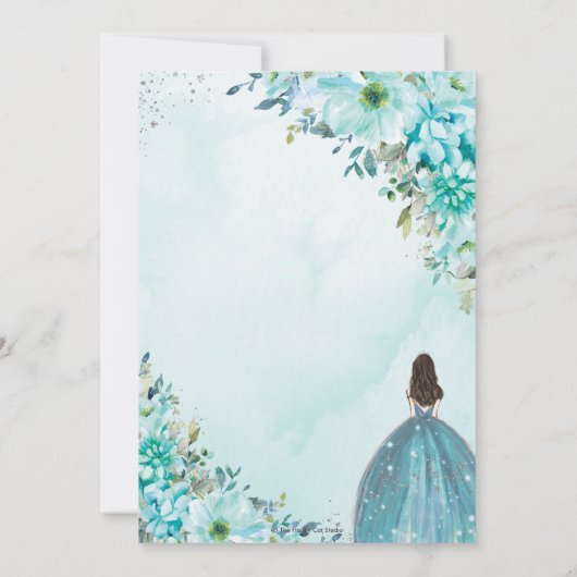キンセアニラターコイズブルーフローラシルバープリンセス 招待状 (裏面)