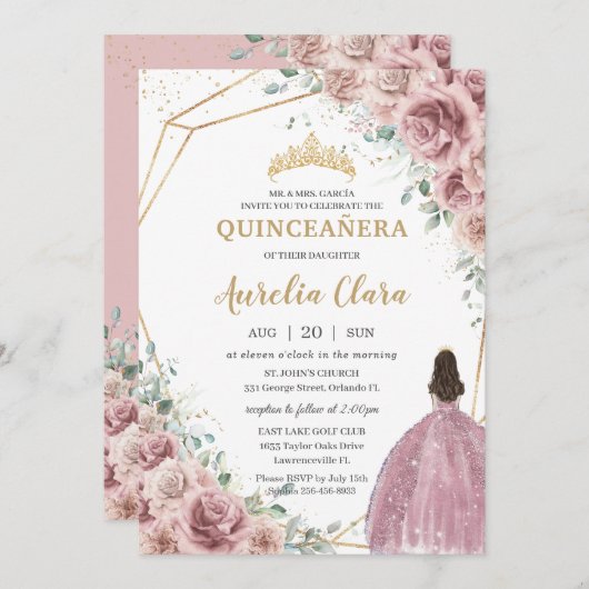 キンセアニラダスティバラフローラプリンセスガウン金ゴールド 招待状 (正面/裏面)