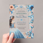 キンセアニラダスティブルーピーチシルバードレスの花 アクリル招待状 (インサイチュ (ポータブル))