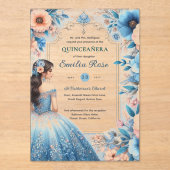 キンセアニラダスティブルーピーチシルバードレスの花 アクリル招待状 (正面)