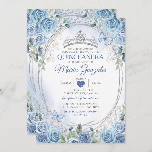 キンセアニラダスティブルー&シルバークラウンバタフライ 招待状 (正面/裏面)