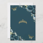 キンセアニラダークティール(緑がかった色)ピーコックフローラ蝶 招待状 (裏面)