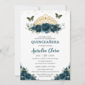 キンセアニラダークティール（緑がかった色）フローラ蝶クラウン 招待状 (正面)