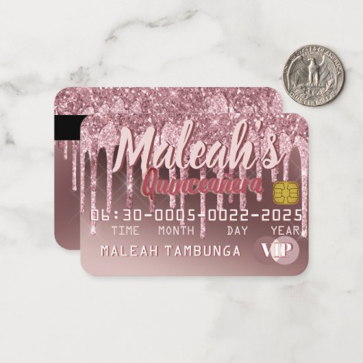 キンセアニラダークバラ金ゴールド&ピンクグリッタードリップ ノートカード (正面/裏面インサイチュ)