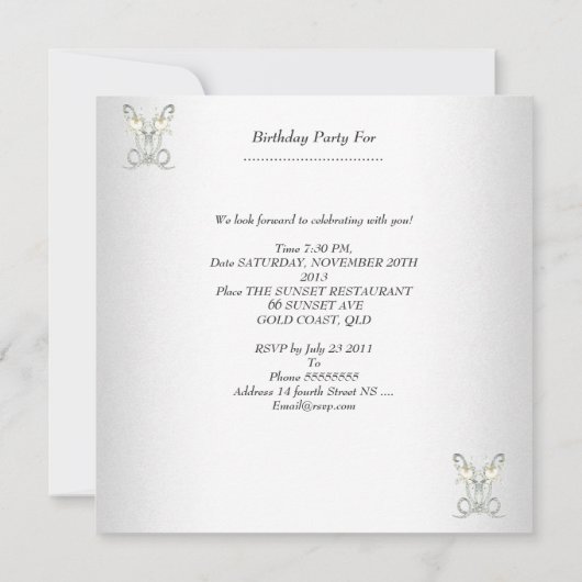 キンセアニラティアラホワイトダイヤモンドパール 招待状 (裏面)