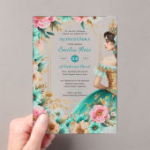 キンセアニラティール(緑がかった色)グリーン金ゴールドミクリンスフラワーズ アクリル招待状 (インサイチュ (ポータブル))