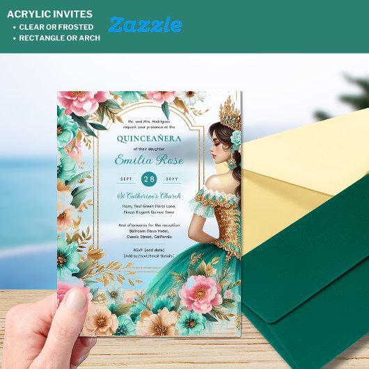 キンセアニラティール(緑がかった色)グリーン金ゴールドミクリンスフラワーズ アクリル招待状