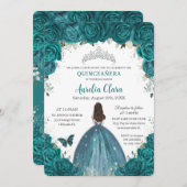 キンセアニラティール(緑がかった色)フローラ蝶シルバーティアラ 招待状 (正面/裏面)