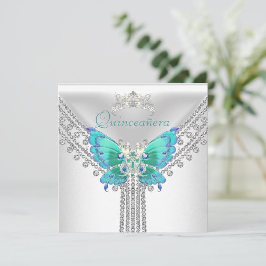 キンセアニラティール(緑がかった色)ブルーホワイトバタフライダイヤモンド2 招待状 (スタンド正面)