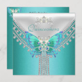 キンセアニラティール（緑がかった色）ブルーホワイトバタフライダイヤモンド 招待状 (正面/裏面)