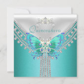 キンセアニラティール(緑がかった色)ブルーホワイトバタフライダイヤモンド 招待状 (正面)