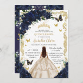キンセアニラネイビーフローラシャンパン金ゴールドプリンセス 招待状 (正面/裏面)