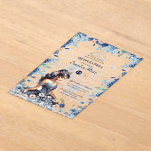 キンセアニラネイビーブルーピーチシルバードレス花 アクリル招待状 (レイダウン)