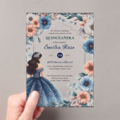 キンセアニラネイビーブルーピーチシルバードレス花 アクリル招待状 (インサイチュ (ポータブル))