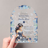 キンセアニラネイビーブルーピーチシルバードレス花 アクリル招待状 (インサイチュ (ポータブル))