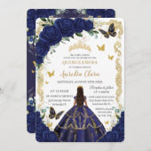 キンセアニラネイビーブルーフローラ金ゴールドプリンセス 招待状 (正面/裏面)