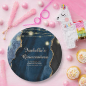 キンセアニラネイビーブルー金ゴールドグリッターストリングライト ペーパープレート (パーティー)