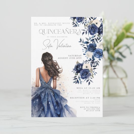 キンセアニラネイビ王室のーブルーフローラガウンプリンセス 招待状 (スタンド正面)