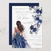 キンセアニラネイビ王室のーブルーフローラガウンプリンセス 招待状 (正面/裏面)