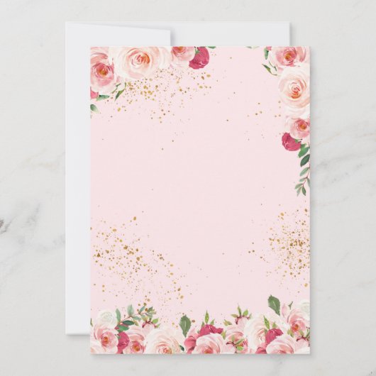 キンセアニラバタフライ&赤面ピンクウォーターカラーバラ 招待状 (裏面)