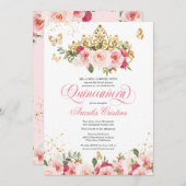 キンセアニラバタフライ&赤面ピンクウォーターカラーバラ 招待状 (正面/裏面)