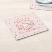 キンセアニラバラピンクお祝い スクエアペーパーコースター (アングル)