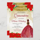 キンセアニラバラブルゴーニュ金ゴールドメキシコ誕生日 招待状 (正面/裏面)