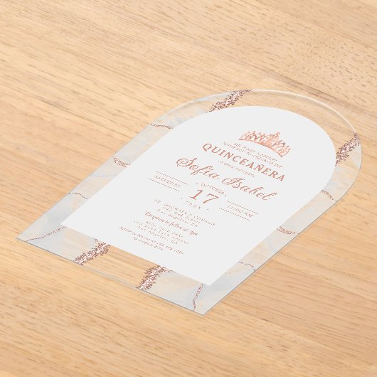 キンセアニラバラ金ゴールドホワイトアゲートエレガントト アクリル招待状 (レイダウン)