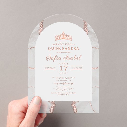 キンセアニラバラ金ゴールドホワイトアゲートエレガントト アクリル招待状 (インサイチュ (ポータブル))