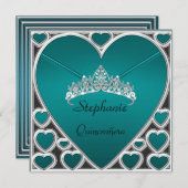 キンセアニラバースデーパーティーティール（緑がかった色） 招待状 (正面/裏面)