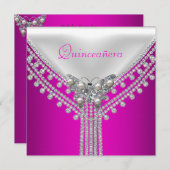 キンセアニラバースデーパーティーピンクホワイトバタフライ 招待状 (正面/裏面)