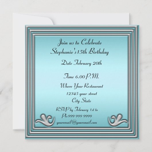 キンセアニラバースデーパーティーブルー 招待状 (裏面)