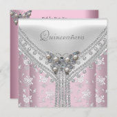 キンセアニラバースデーパーティーホワイトバタフライフローラ 招待状 (正面/裏面)