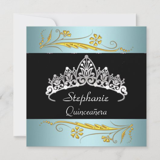 キンセアニラバースデーパーティー金ゴールドティール(緑がかった色)宝石 招待状 (正面)