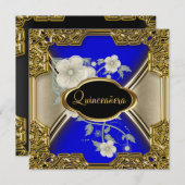 キンセアニラバースデーパーティー金ゴールドブラックブルー 招待状 (正面/裏面)