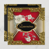 キンセアニラバースデーパーティー金ゴールドブラックレッド 招待状 (正面/裏面)