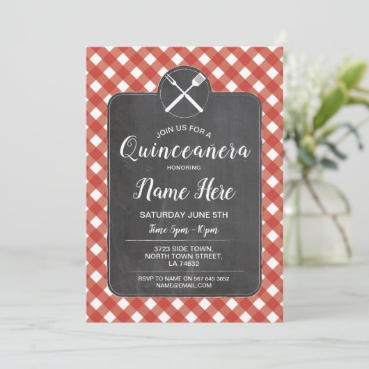 キンセアニラバースデーパーティーBBQレッドジンガムチョーク 招待状 (スタンド正面)