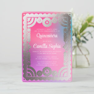 キンセアニラパペルピカドおもしろいグラデーションピンクシルバー 招待状