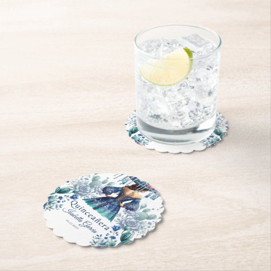 キンセアニラパーソナライズされたウォーターカラーブルーメキシコ ペーパーコースター (インサイチュ)